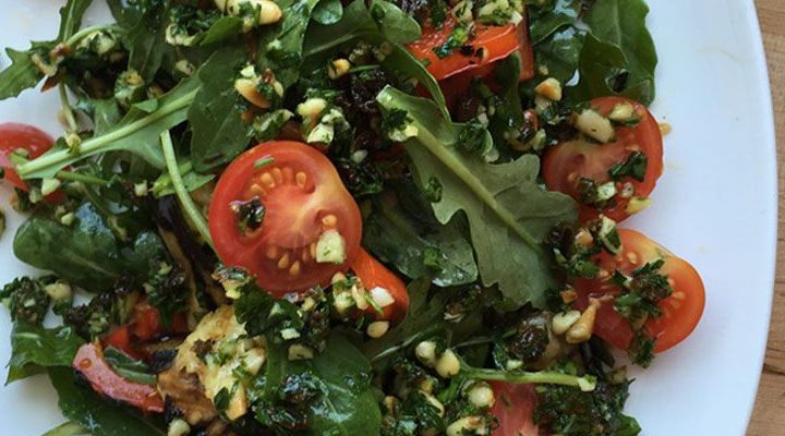 Grilled Summer Vegetable Salad with Arugula and Pine Nut-Raisin Gremolata Recipe 